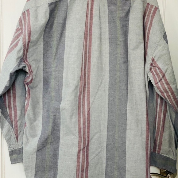 Men shirt Tommy Hilfiger Shirt button down long sleeve gray maroon cotton Large - Picture 6 of 10